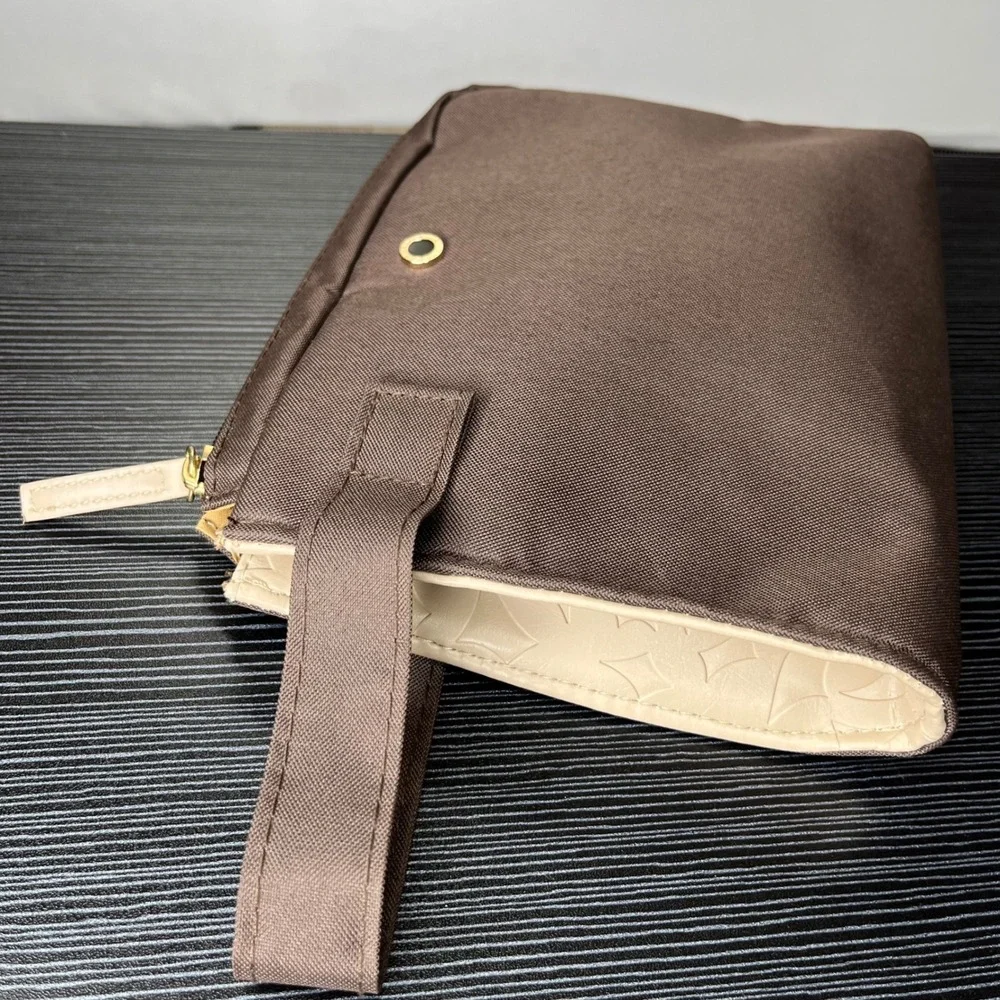 Bvlgari Toiletry Bag Emirates Pouch Brown Canvas Travel Case Gold Logo Organizer